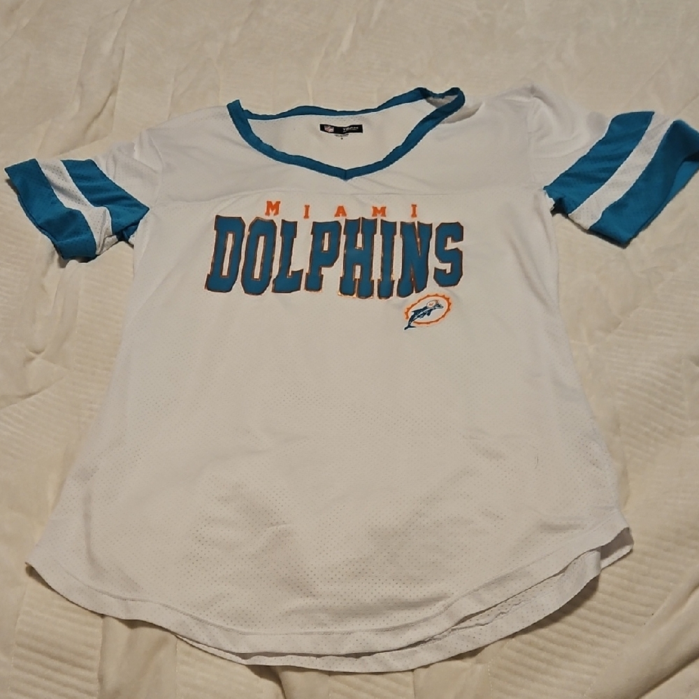 Miami Dolphins Girls' White & Aqua Short Sleeve Team Tee